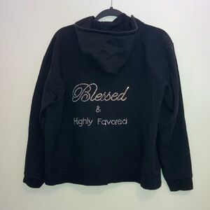 Blessed Black Zip-Up Hoodie Sweatshirt Rhinestone Bedazzled Christian Jesus